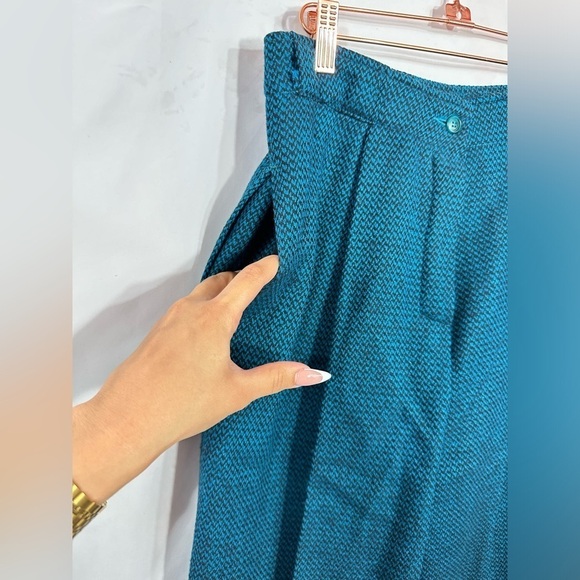 Vintage Rodier Paris wool teal & black herringbone trousers size 38 - Picture 2 of 4